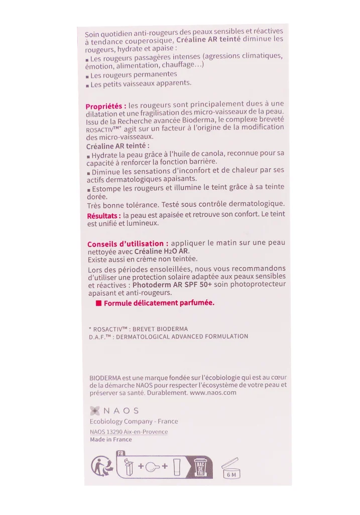 BIODERMA CREALINE AR SOIN ANTI-ROUGEURS TEINTE DOREE 40ML 5 soin anti rougeurs teinte bioderma dos