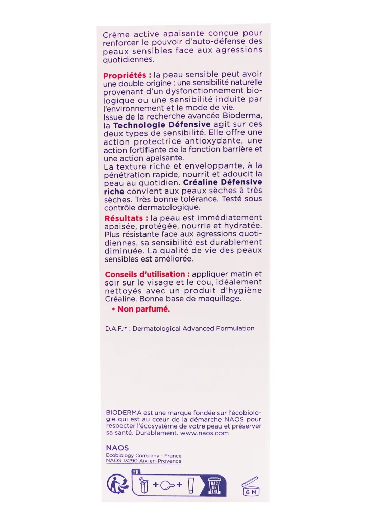 BIODERMA CREALINE DEFENSIVE RICHE CREME ACTIVE APAISANTE 40ML 4 creme active apaisante dos