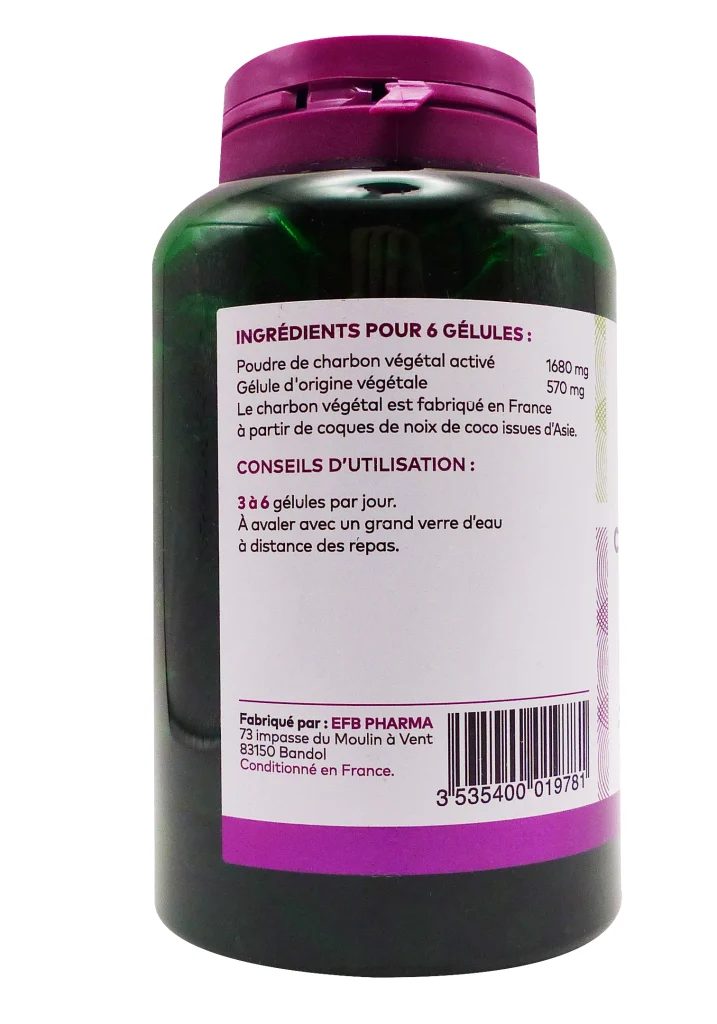 PHARMASCIENCE CHARBON VEGETAL 200 GELULES 3 dos gelules charbon vegetal 200 gelules