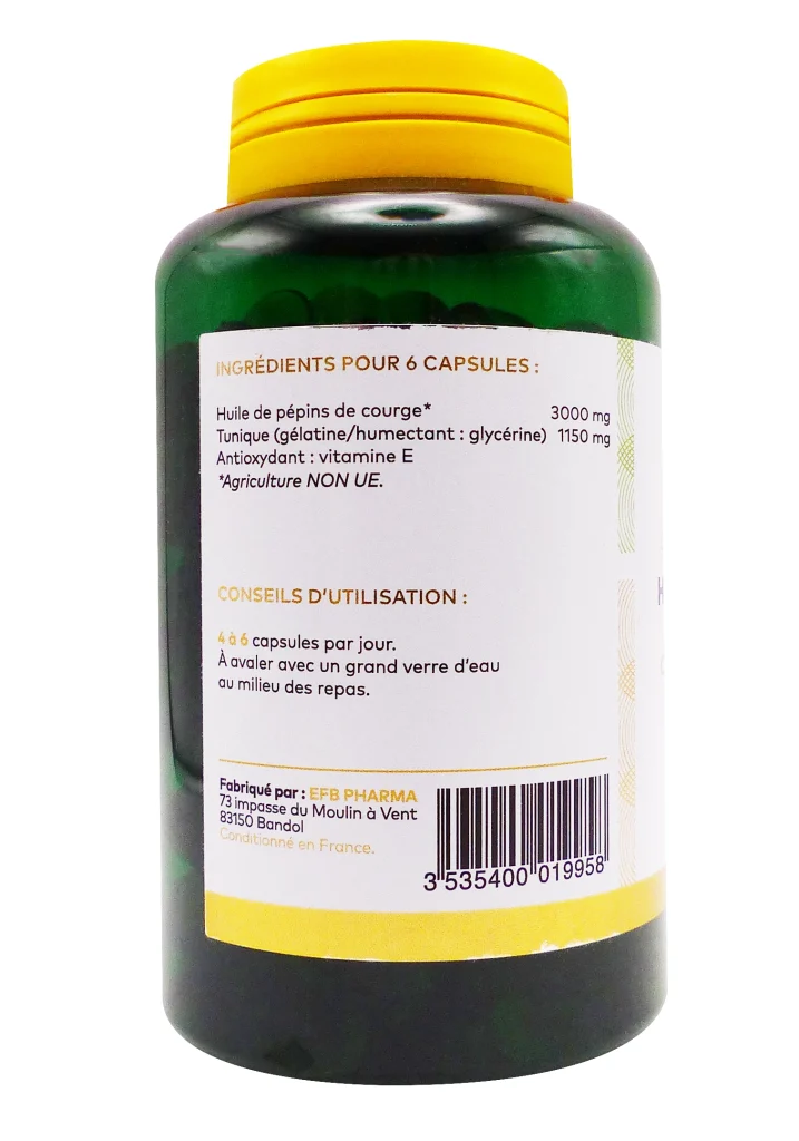 PHARMASCIENCE HUILE DE PEPIN DE COURGE 200 CAPSULES 3 dos huile de pepins de courge pharmascience