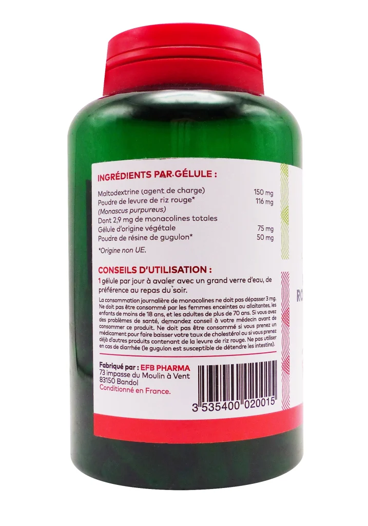 PHARMASCIENCE LEVURE DE RIZ ROUGE & GUGLON 120 GELULES 3 dos levure de riz rouge