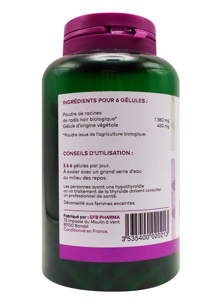PHARMASCIENCE RADIS NOIR BIO 200 GELULES 3 dos radis noir pharmascience