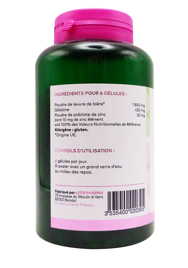 PHARMASCIENCE LEVURE DE BIERE ET ZINC 200 GELULES 3 dos levure de biere pharmascience