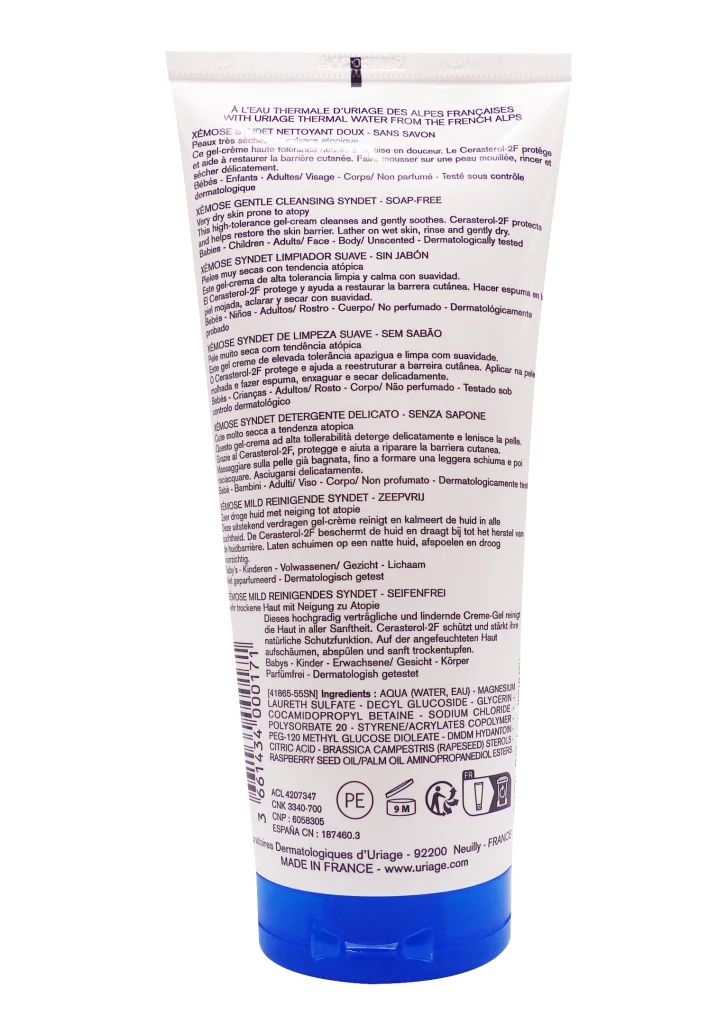 URIAGE XEMOSE SYNDET NETTOYANT DOUX 200ML 3 xemose syndet nettoyant doux dos 200ml