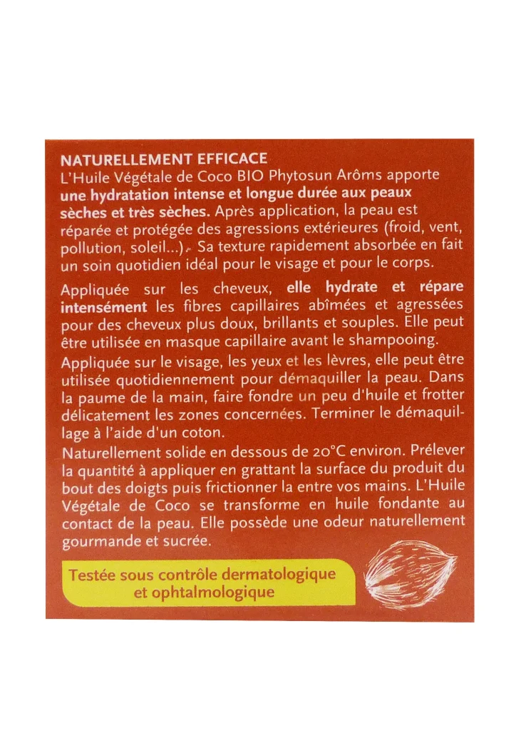 PHYTOSUN ARÔMS HUILE VEGETALE COCO BIO 100ML 5 dos huile coco