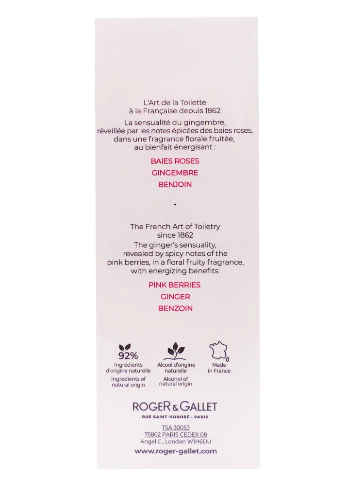gingembre rouge eau parfumee roger et gallet