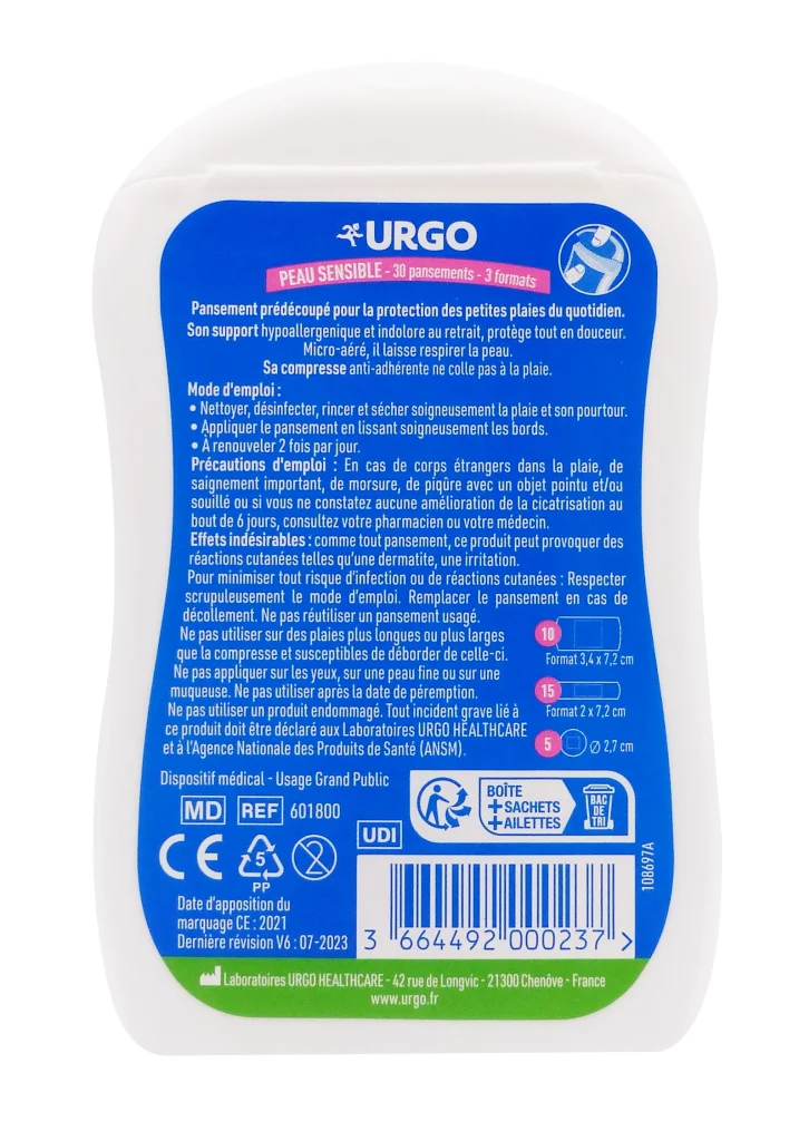 urgo peau sensible 30 pansements dos