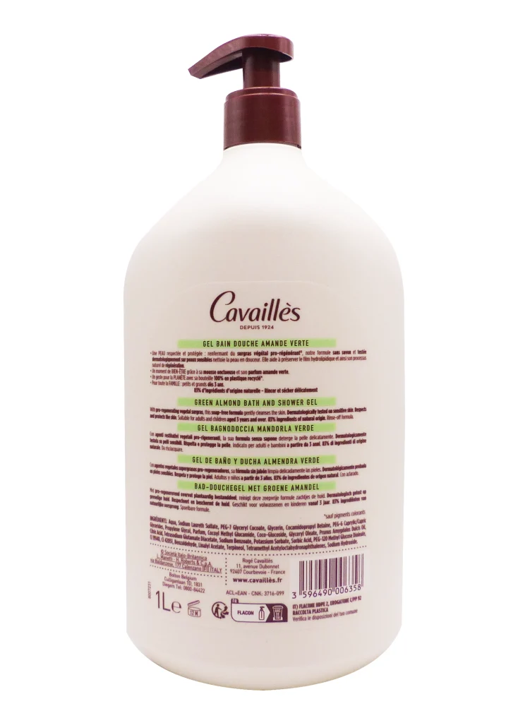 Rogé Cavaillès Gel bain douche Amande verte 1L 3 cavailles dos gel douche 1L