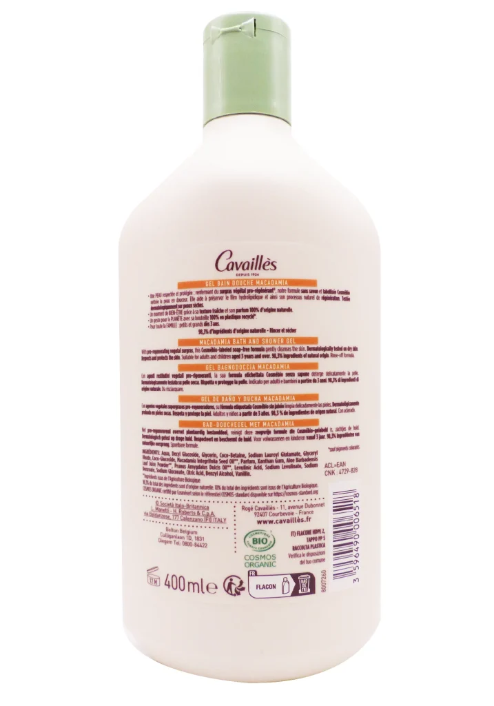 Rogé Cavaillès Gel bain douche à l'Huile de Macadamia Bio 400ml 3 cavailles dos 1