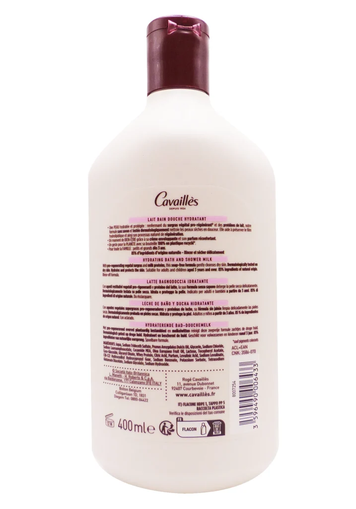 ROGE CAVAILLES LAIT BAIN DOUCHE L'HYDRATANT 400ML 3 cavailles dos 4