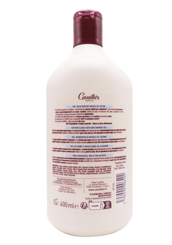 ROGER CAVAILLES GEL BAIN DOUCHE SURGRAS FLEUR DE COTON 400ML 3 cavailles dos 6