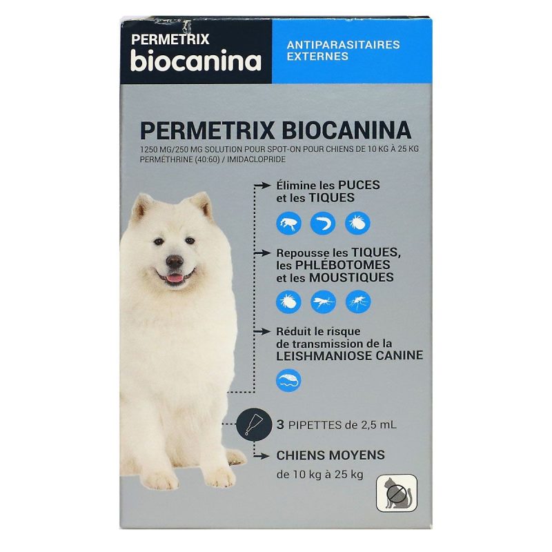 BIOCANINA PERMETRIX ANTI-PUCES MOYENS CHIENS 3 PIPETTES