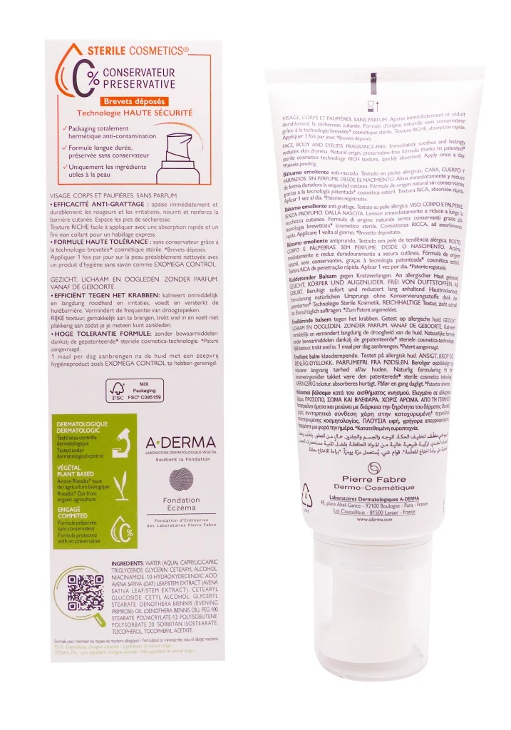 A-DERMA EXOMEGA ALLERGO BAUME EMOLLIENT 200ML 3 aderma dos