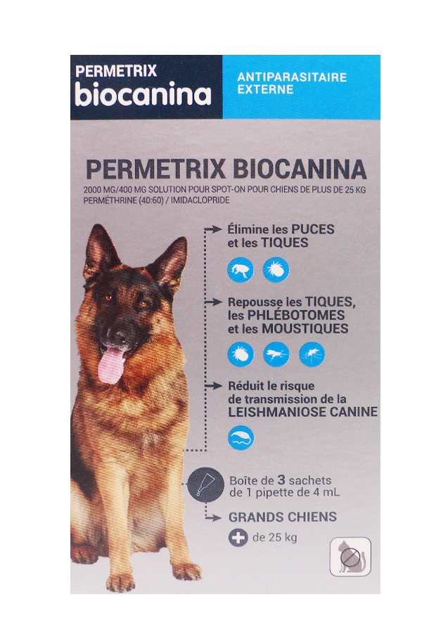BIOCANINA PERMETRIX GRAND CHIEN 3 PIPETTES 4ML 10 biocanina permetrix chiens +25 kg