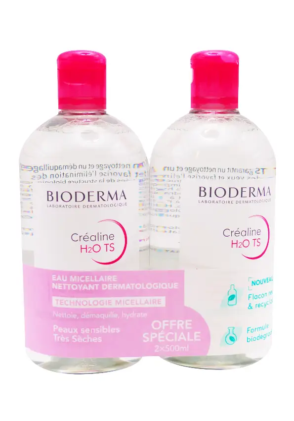 bioderma crealine h2o TS lot de 2x500 mL