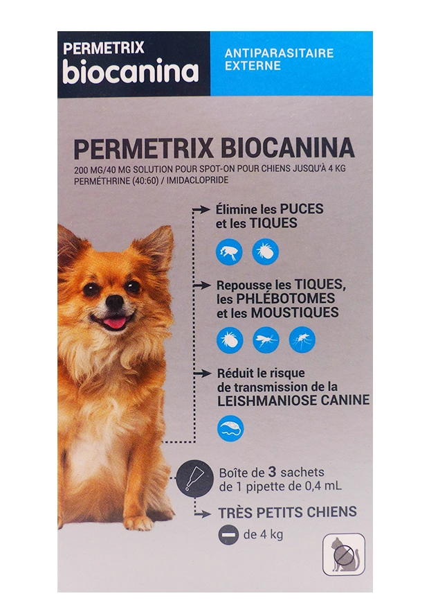 BIOCANINA PERMETRIX ANTI-PUCES TRES PETITS CHIENS 3 PIPETTES 8 permetrix biocanina tres petits chiens