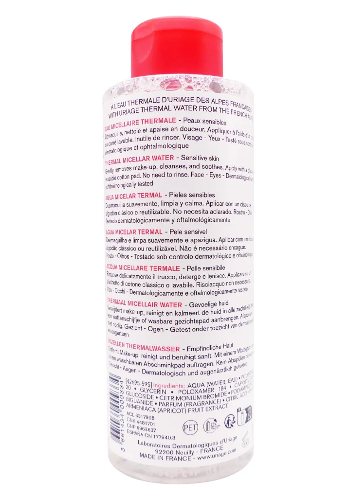 URIAGE EAU MICELLAIRE THERMALE PEAUX SENSIBLES 500ML 3 dos eau micelaire uriage