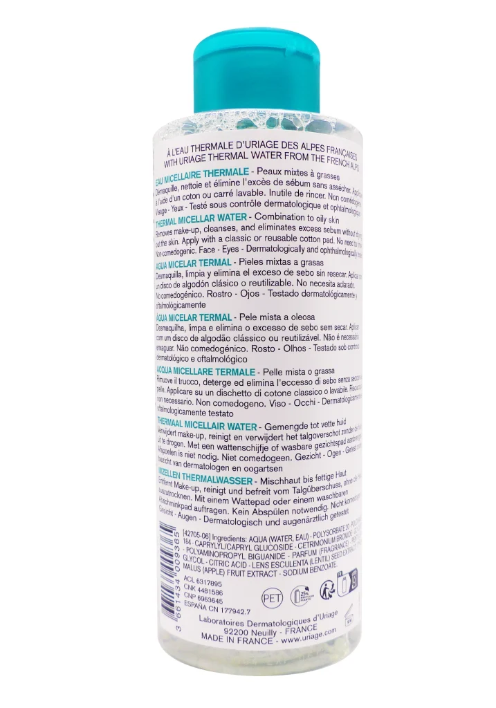 URIAGE EAU MICELLAIRE THERMALE PEAUX MIXTES A GRASSES 500ML 3 eau micellaire thermale dos