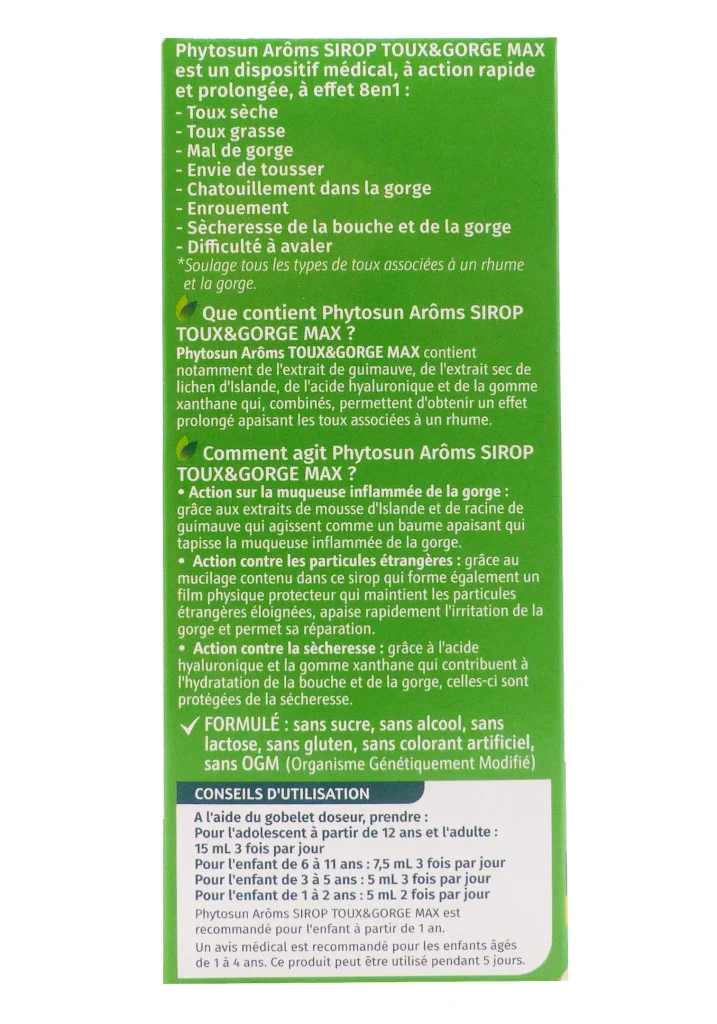 PHYTOSUN ARÔMS SIROP TOUX ET GORGE MAX 120 ML 5 phytosun aroms sirop toux et gorge max