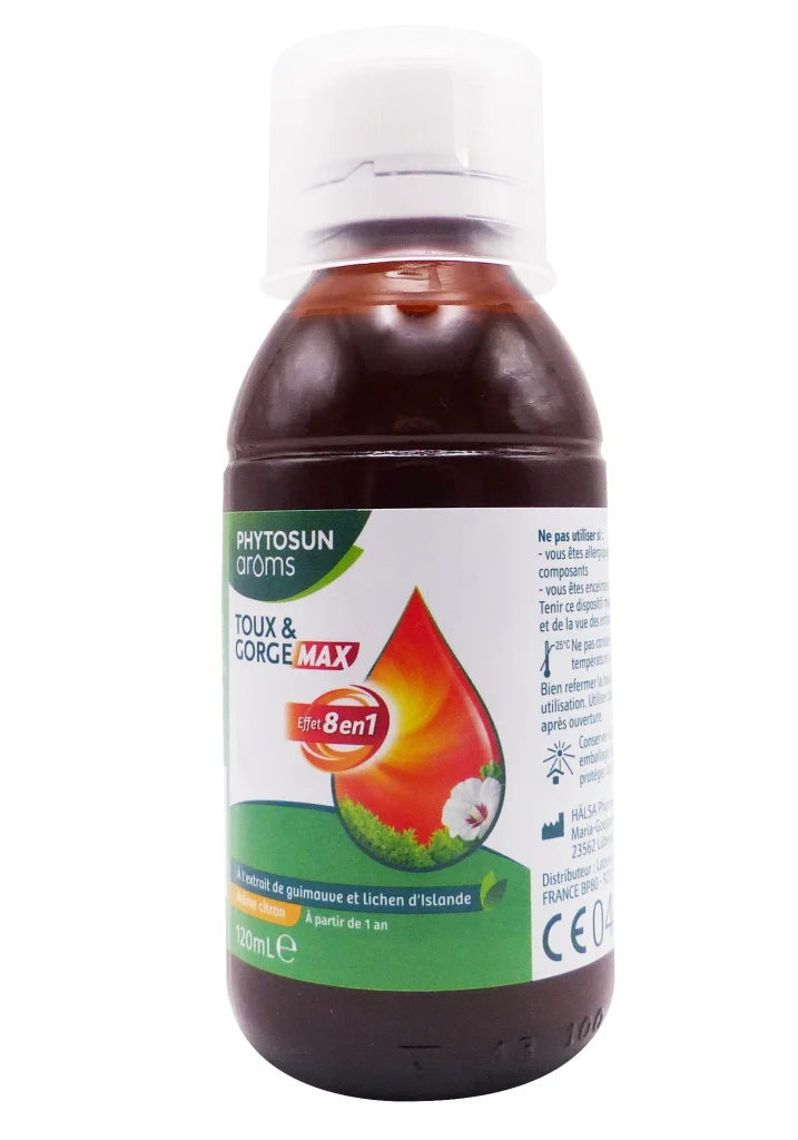 PHYTOSUN ARÔMS SIROP TOUX ET GORGE MAX 120 ML 3 phytosun aroms toux gorge flacon