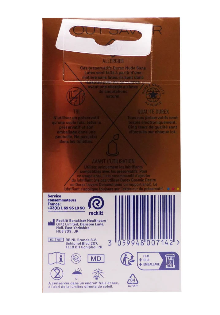 DUREX NUDE 10 PRESERVATIFS SANS LATEX STANDARDS 3 dos preservatifs