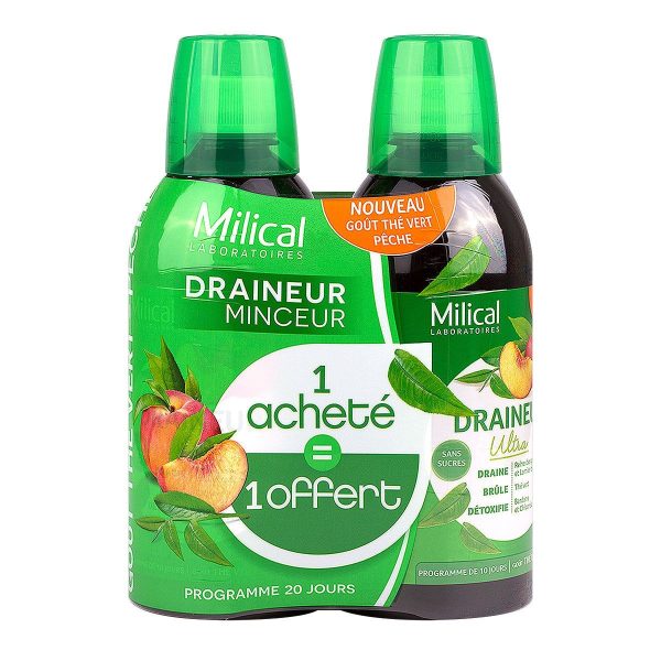 Milical Draineur Ultra Thé vert pêche solution buvable 2 x 500 ml