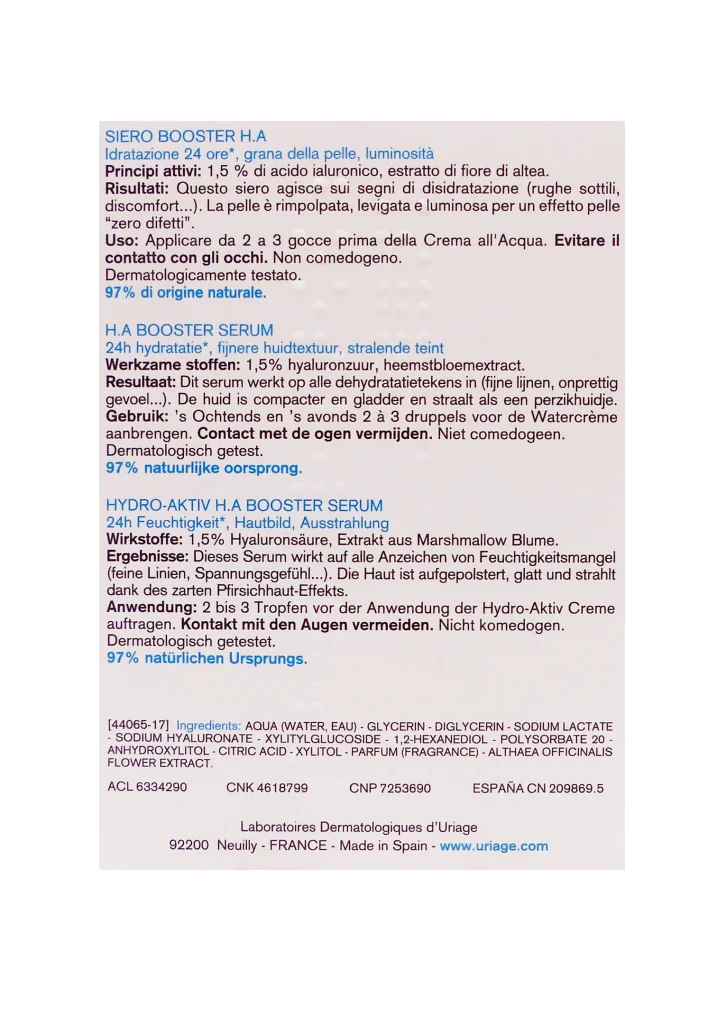 URIAGE EAU THERMALE SERUM BOOSTER H.A 30ML 3 serum booster uriage dos
