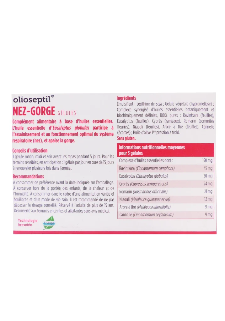 OLIOSEPTIL NEZ GORGE 15 GELULES 3 olioseptil dos