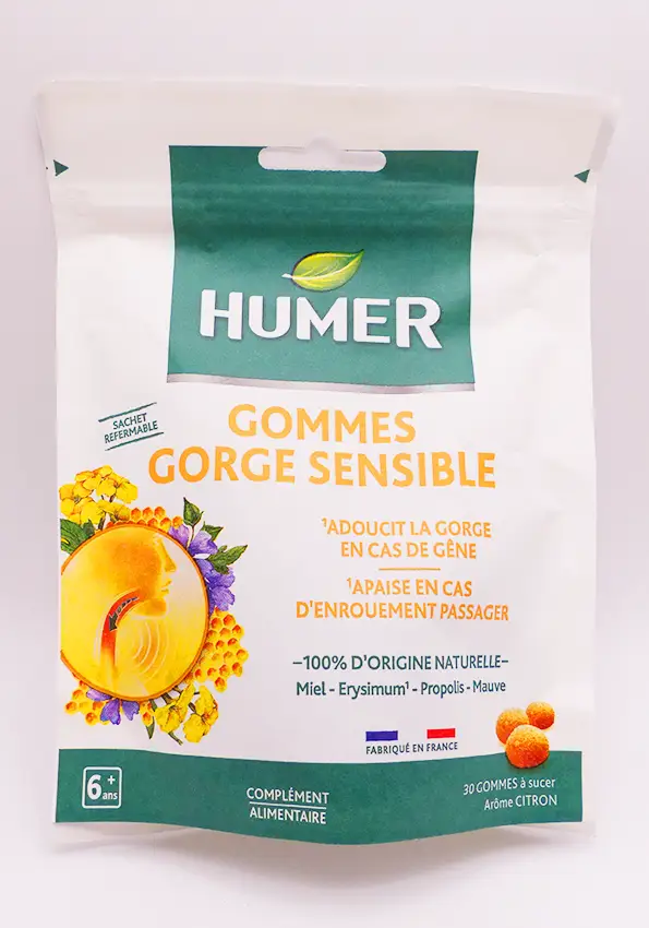 humer 30 gommes citrons gorges sensible