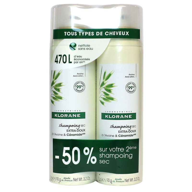 KLORANE SHAMPOOING SEC AU LAIT D'AVOINE 2X150ML