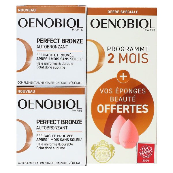 Oenobiol Perfect Bronze autobronzant 2x30 capsules + 2 éponges beauté offerte