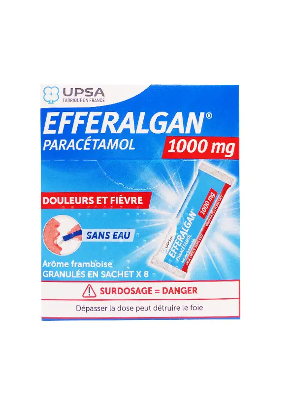 Efferalgan paracétamol 1000mg 8 sachets granulés framboise