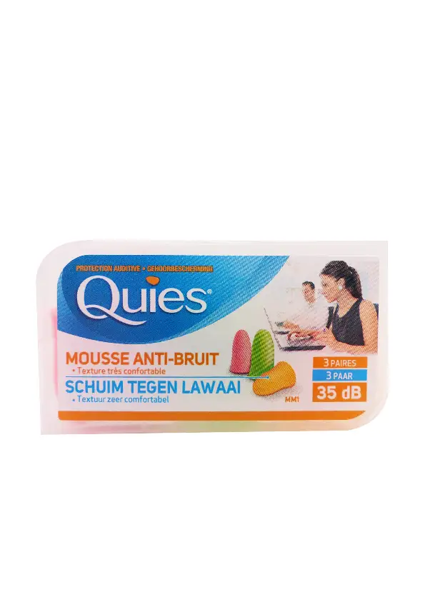 Quies mmousse anti bruit 35dB 3 paires orange vert rouge