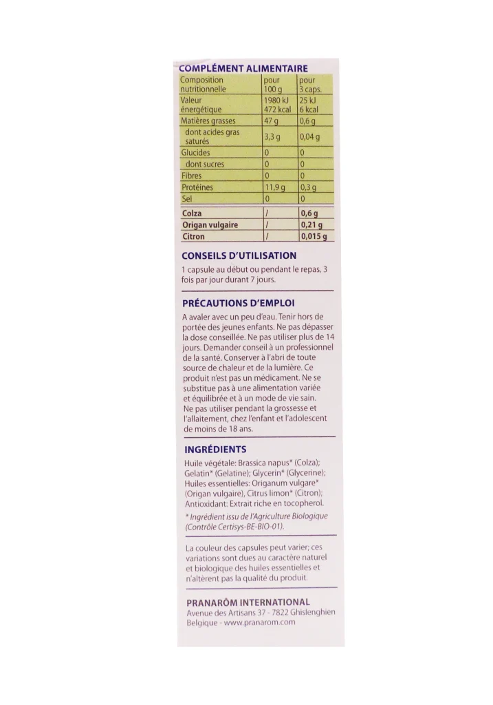 CAPSULES VOIES RESPIRATOIRES BIO OLEOCAPS + PRANAROM 3 complement alimentaire dos