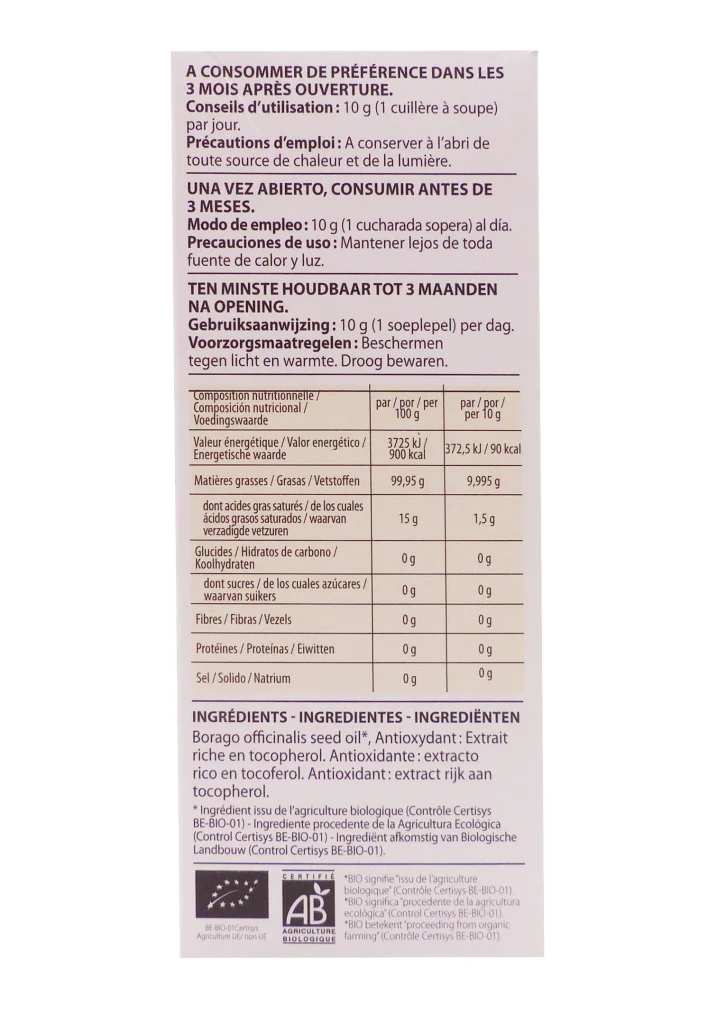HUILE VEGETALE DE BOURRACHE 50ML PRANAROM 3 dos 1 2