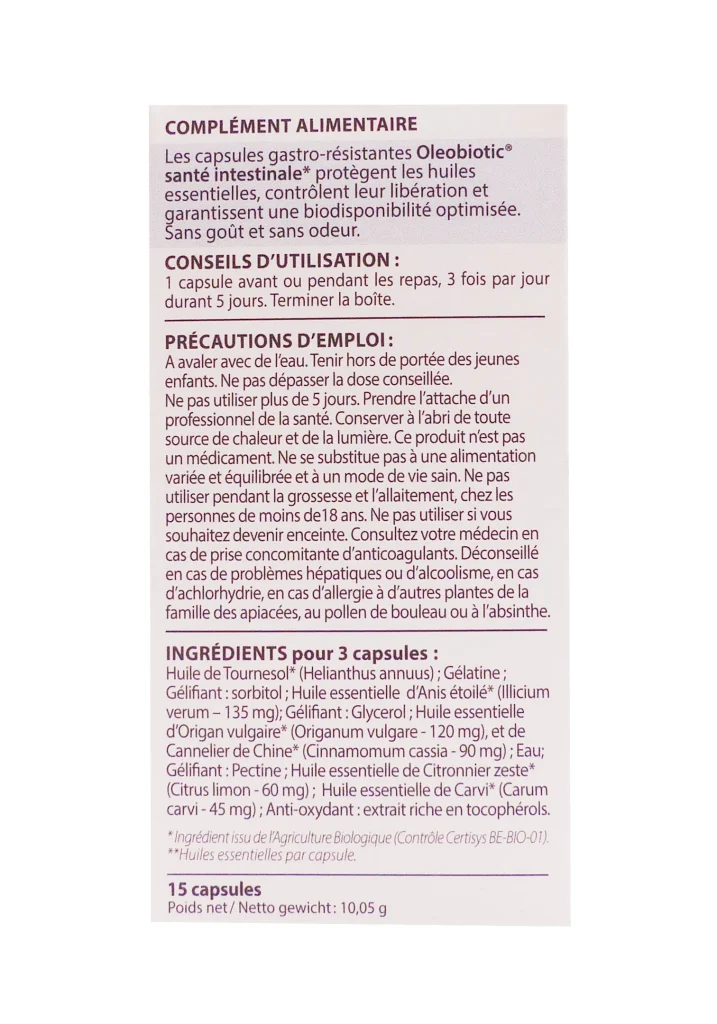 OLEOBIOTIC 150 MG DIGESTAROM 15 CAPSULES PRANAROM 3 dos capsules