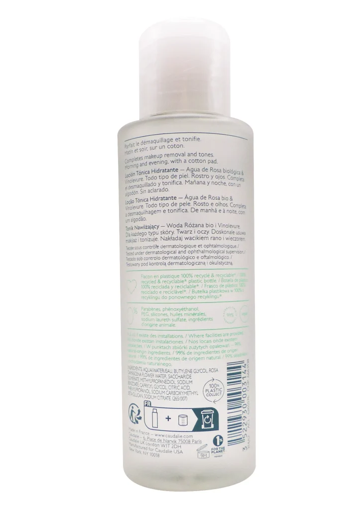LOTION TONIQUE HYDRATANTE VINOCLEAN 100 ML CAUDALIE 3 dos caudalie loton tonique 100 ml