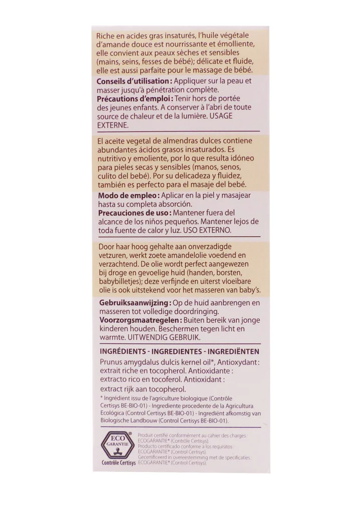 HUILE VEGETALE D'AMANDE DOUCE 50ML PRANAROM 5 dos huile 1