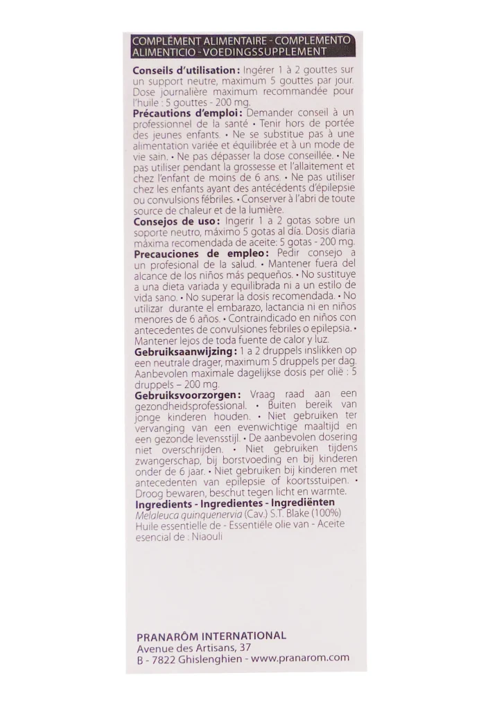 HUILE ESSENTIELLE NIAOULI 10ML PRANAROM 4 dos huile essentielle 1