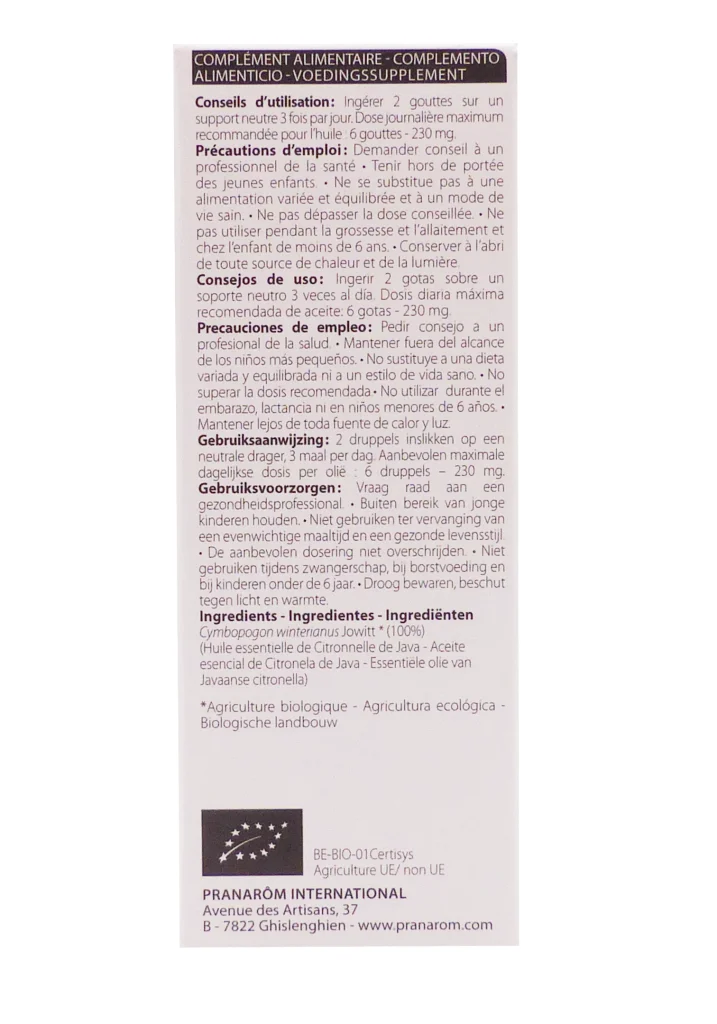 dos packaging huile essentielle