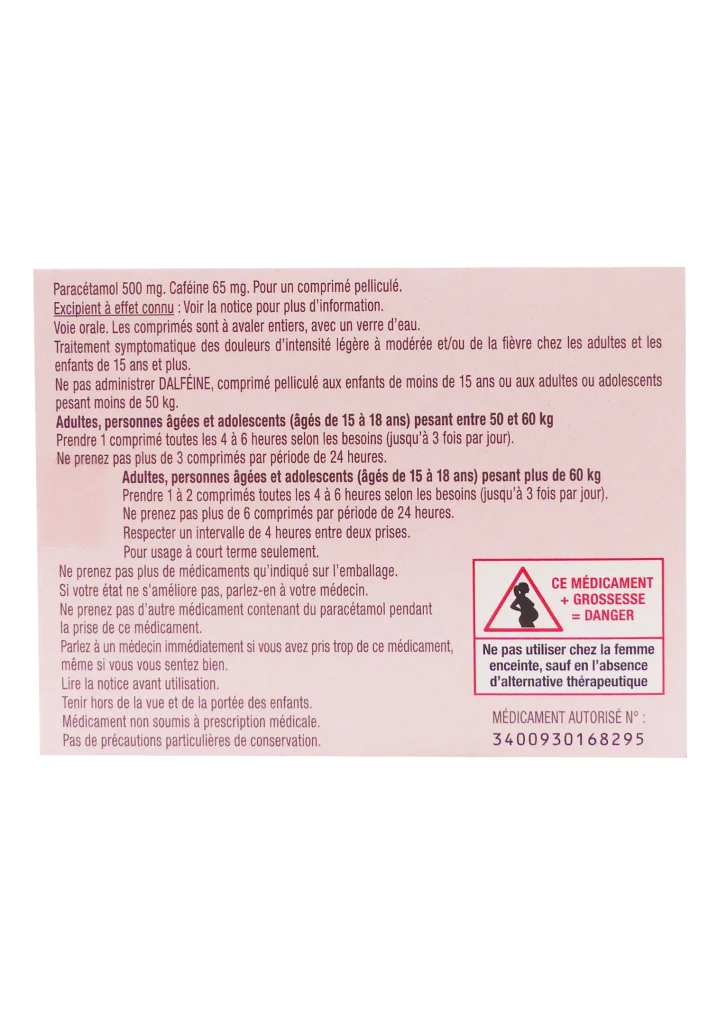 DALFEINE PARACETAMOL/CAFEINE 16 COMPRIMES PELLICULES 3 dos paracetamol