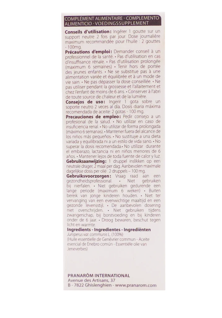 HUILE ESSENTIELLE GENEVRIER COMMUN 5ML PRANAROM 4 dos pranarom 1