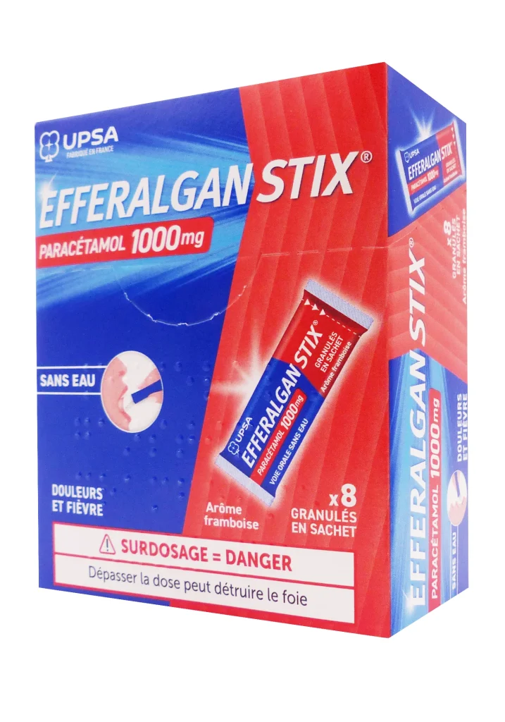 EFFERALGAN PARACETAMOL 1000MG SANS EAU GOÛT FRAMBOISE 8 SACHETS 2 efferalganstix