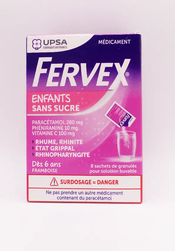 Fervex enfants sans sucre 8 sachets de granulés framboise