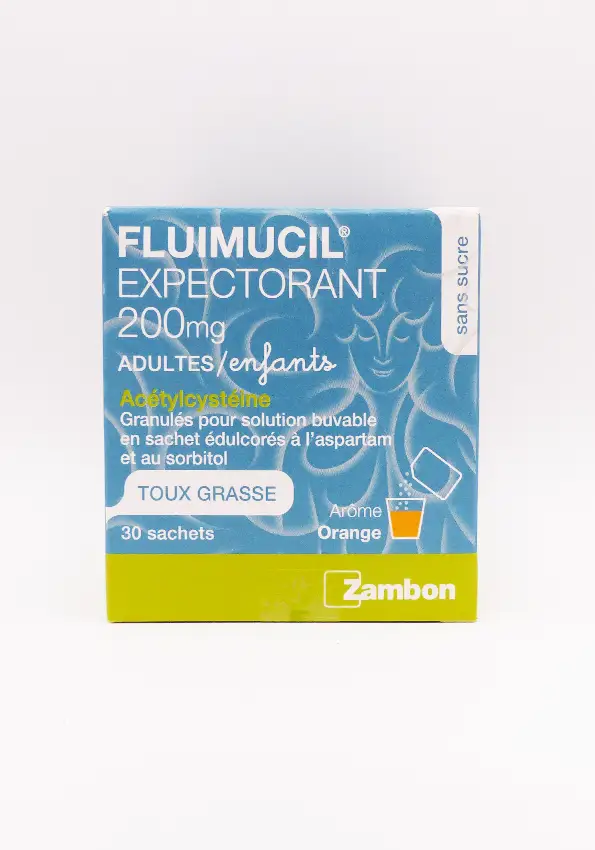 Fluimicil expectorant 200mg sans sucre toux grasse 30 sachets