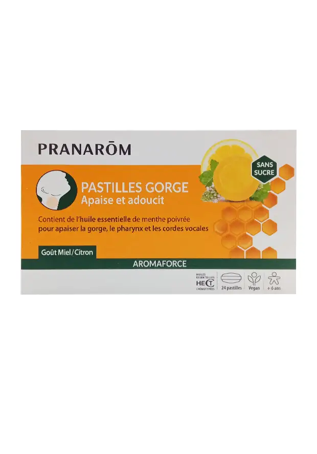 Pastilles gorge miel citron sans sucre aromaforce pranarom