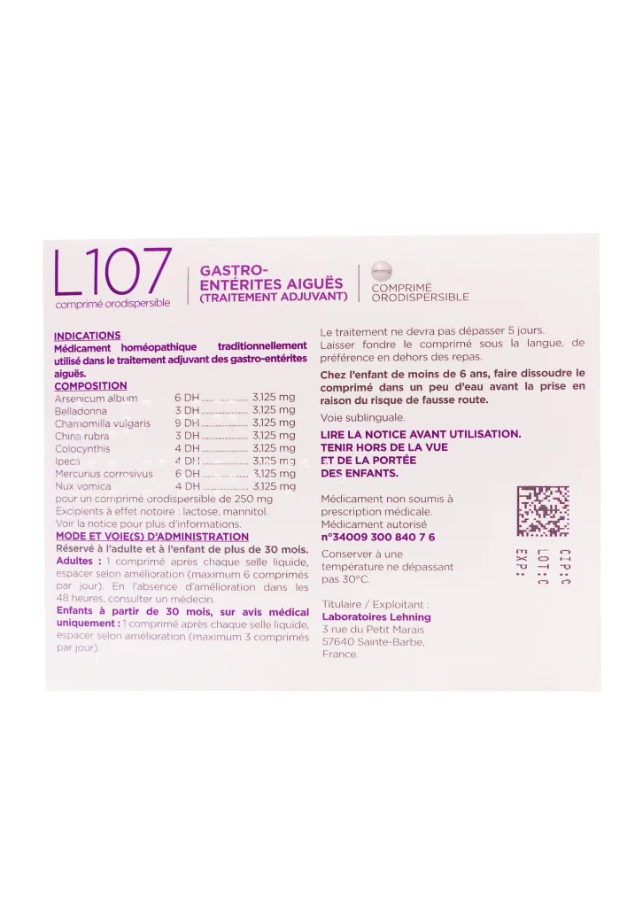 L107 GASTROENTERITES AIGUES 40 COMPRIMES ORODISPERSIBLES 3 dos gastro l107