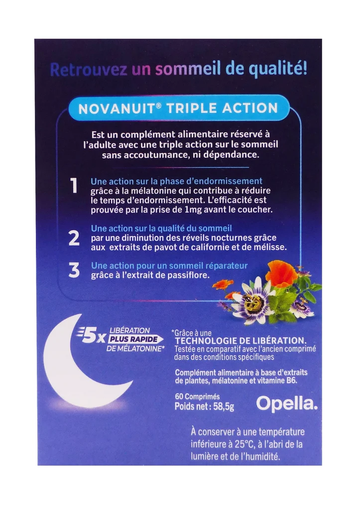 NOVANUIT TRIPLE ACTION 60 COMPRIMES GRAND FORMAT 3 dos novanuit