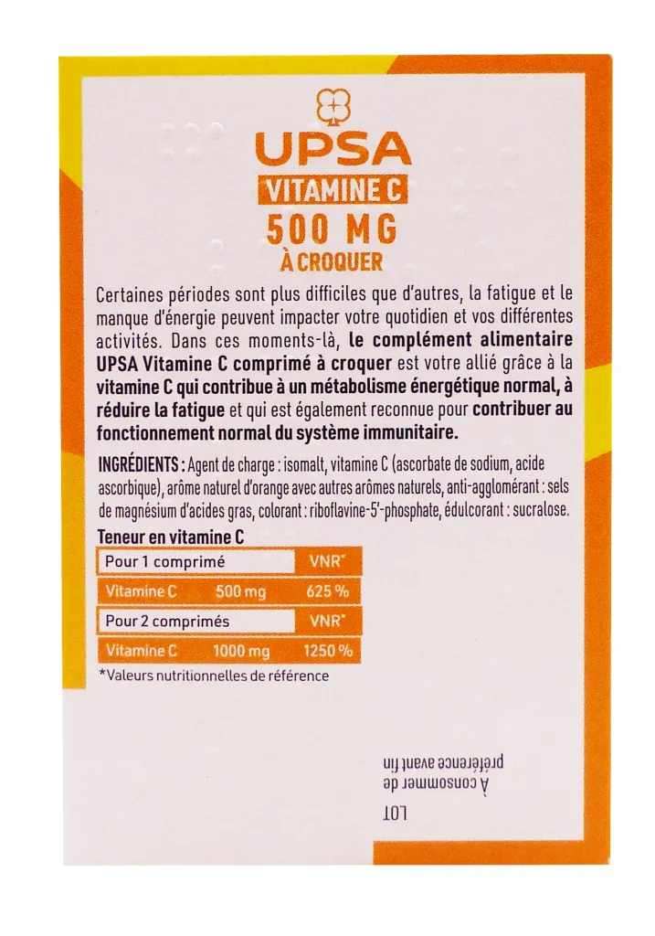 VITAMINE C UPSA 500 MG ORANGE 30 COMPRIMES A CROQUER 3 dos vitamine upsa
