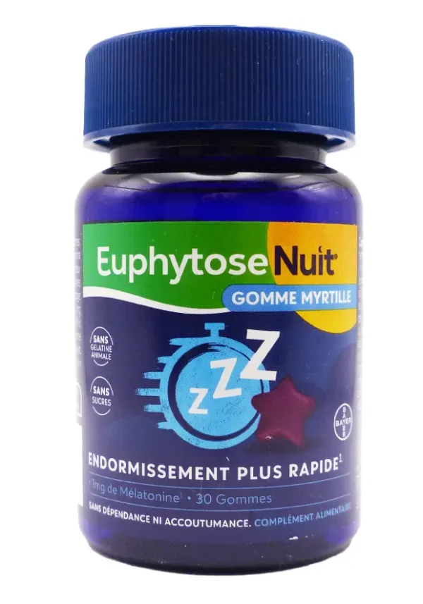 euphytose nuit 30 gommes myrtille mélatonine 1mg